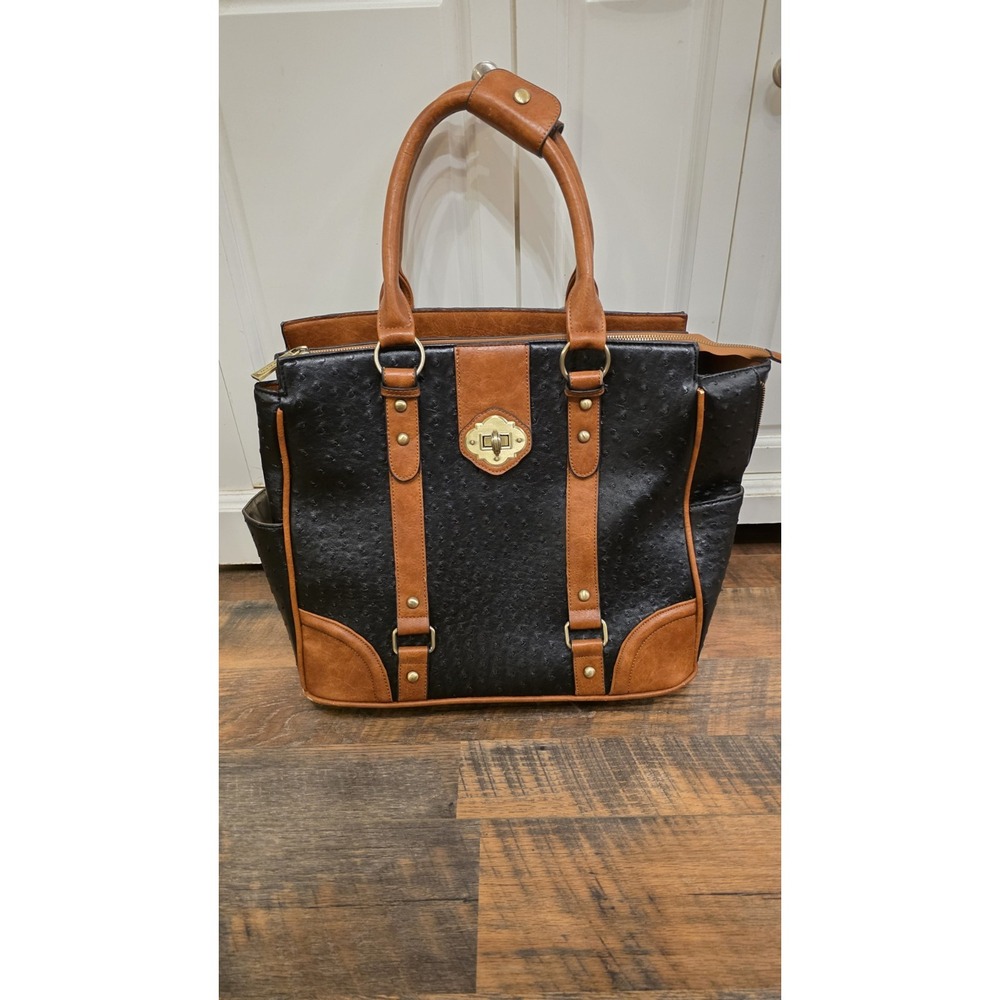 JKM & Company A-List Ostrich Laptop Rolling Tote Bag Briefcase Carry On